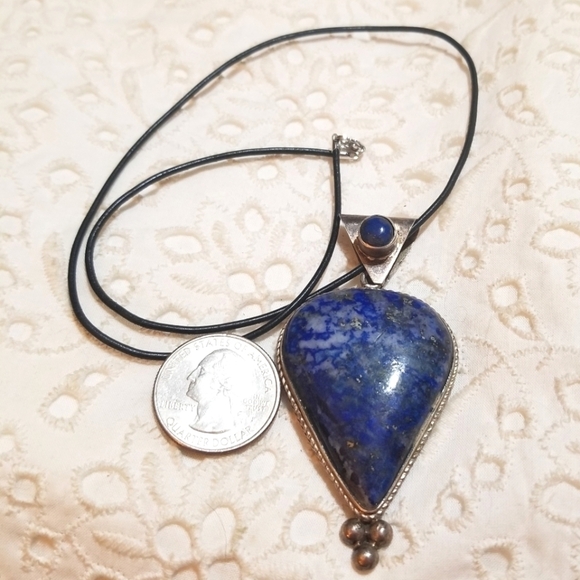 Vtg Artisan Large Lapis Lazuli Sterling Pendant Necklace - Picture 2 of 6